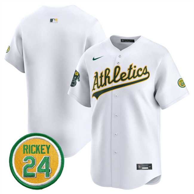 Mens Oakland Athletics Blank White 2024 Home Limited With Rickey Henderson Patch Stitched Jersey Dzhi